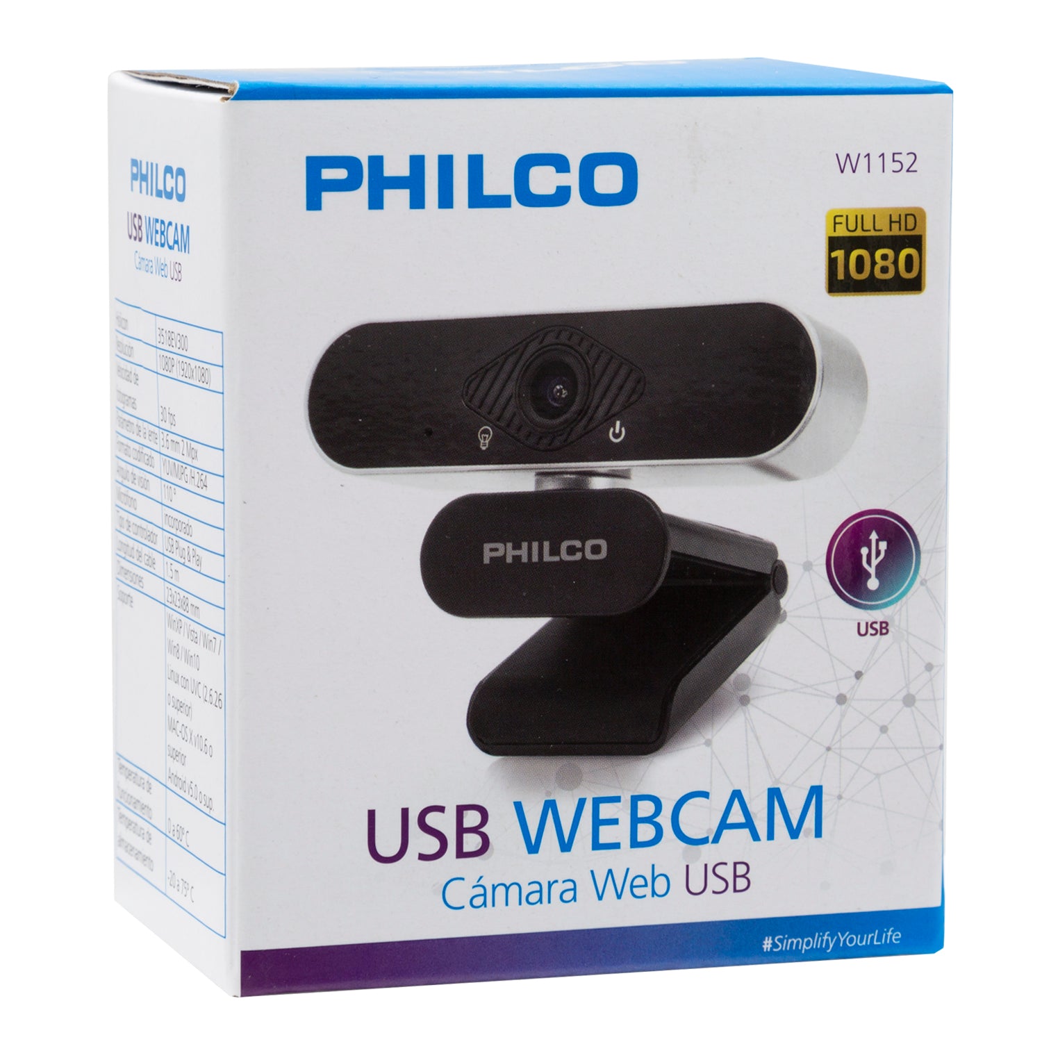 Webcam USB Profesional Full HD 1080p Philco W1152 Streaming