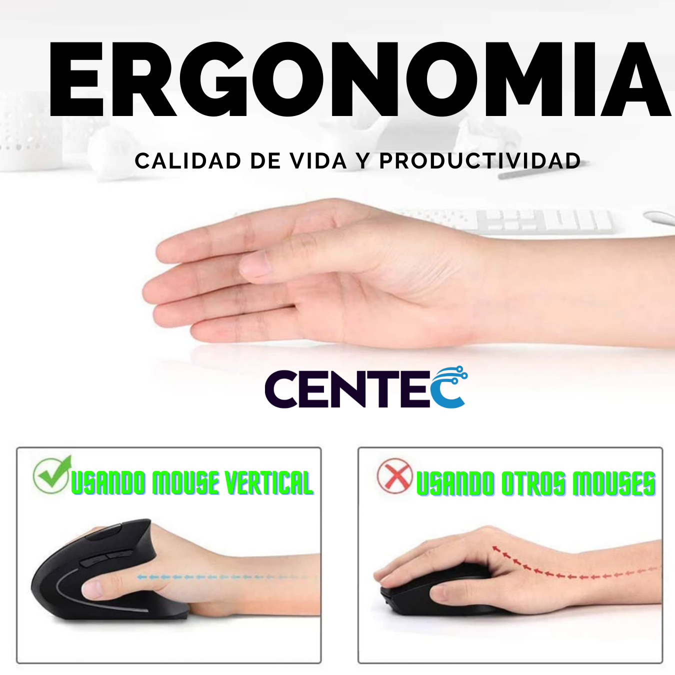 Mouse Vertical Inalámbrico Ergonómico Recargable 2.4 Ghz Pro