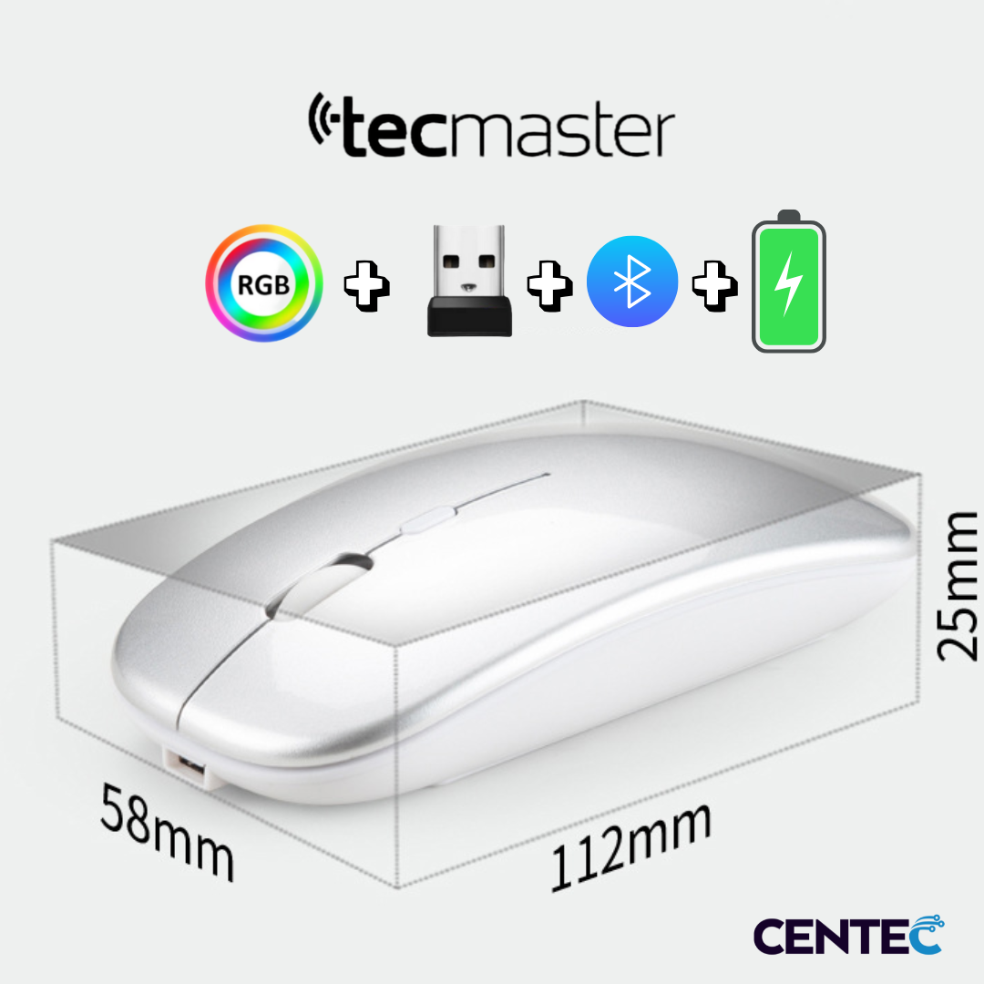 Mouse Inalámbrico Dual Bluetooth + USB 2G Recargable RGB BK
