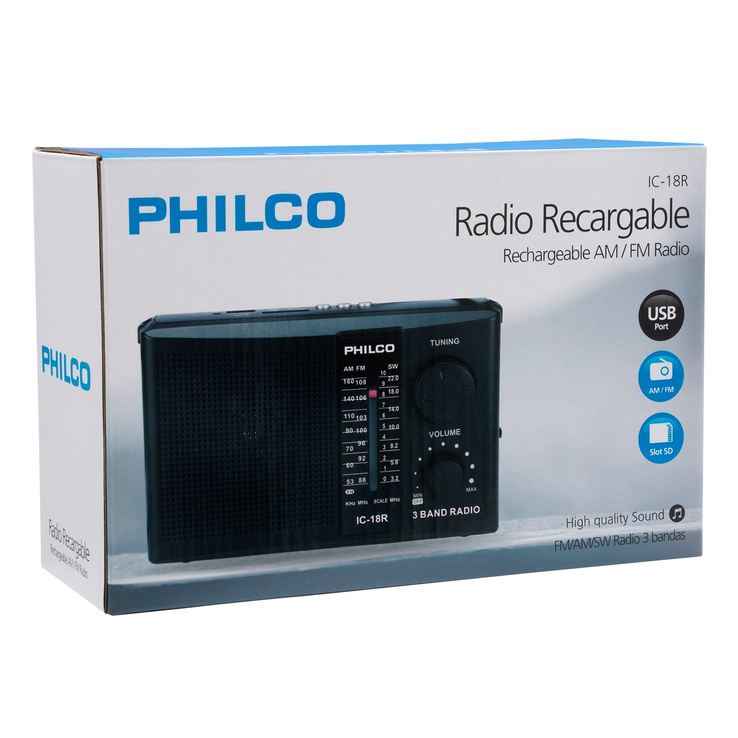 Radio AM / FM Multibandas Recargable a Pilas y Corriente 18R