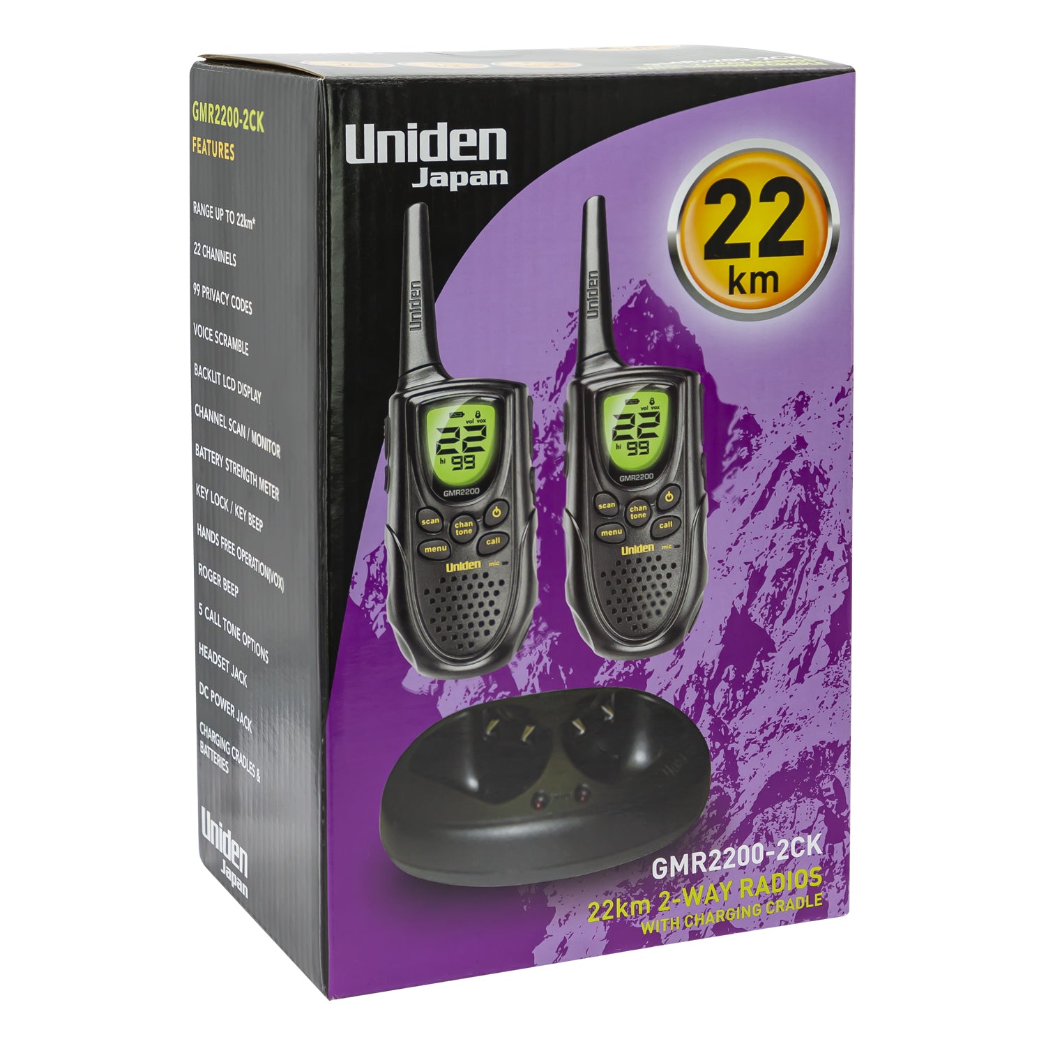 Kit Radiotransmisores Walkie Talkie Uniden 22 KM GMR2200-2CK