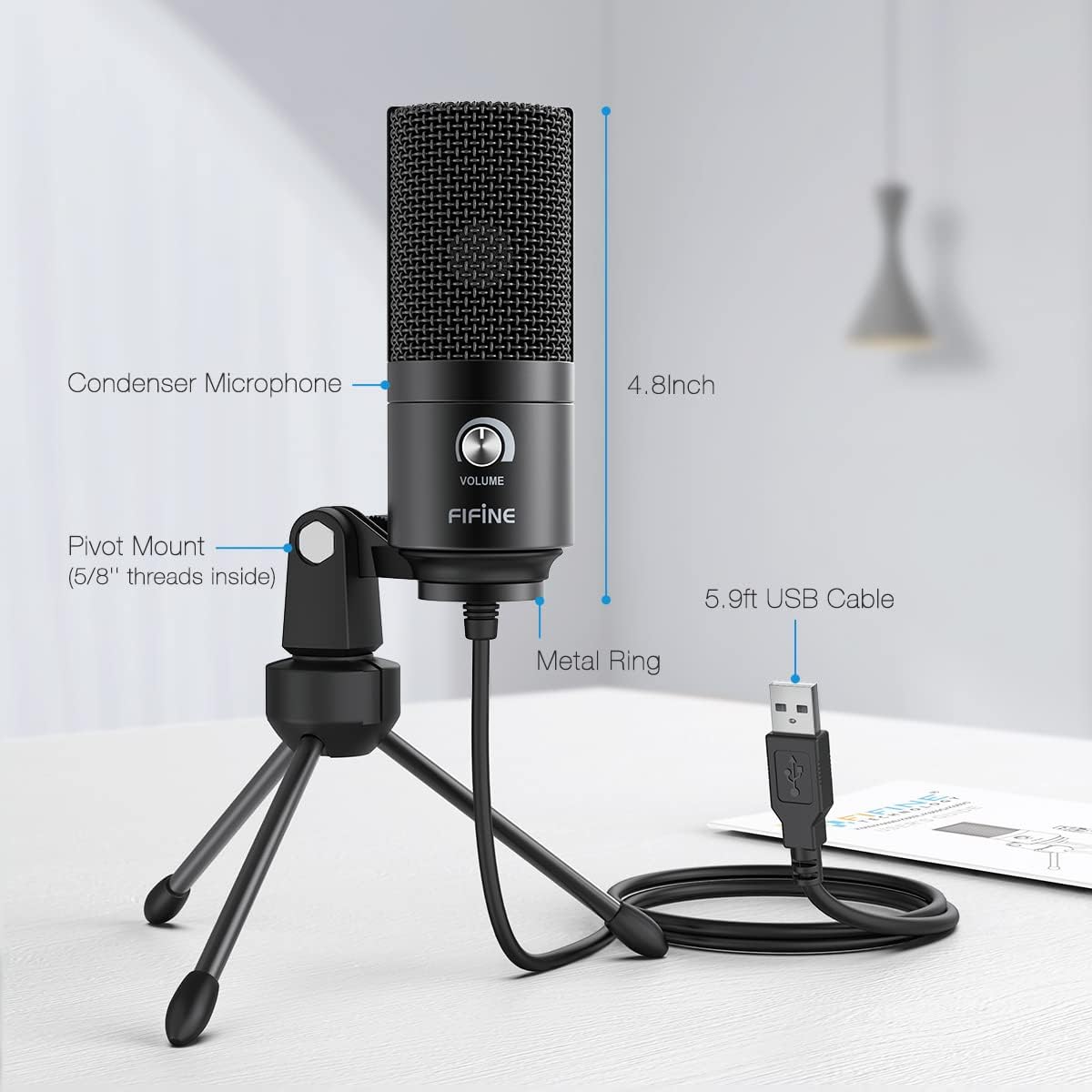 Micrófono Condensador USB Multiplataformas Fifine K669BK Pro