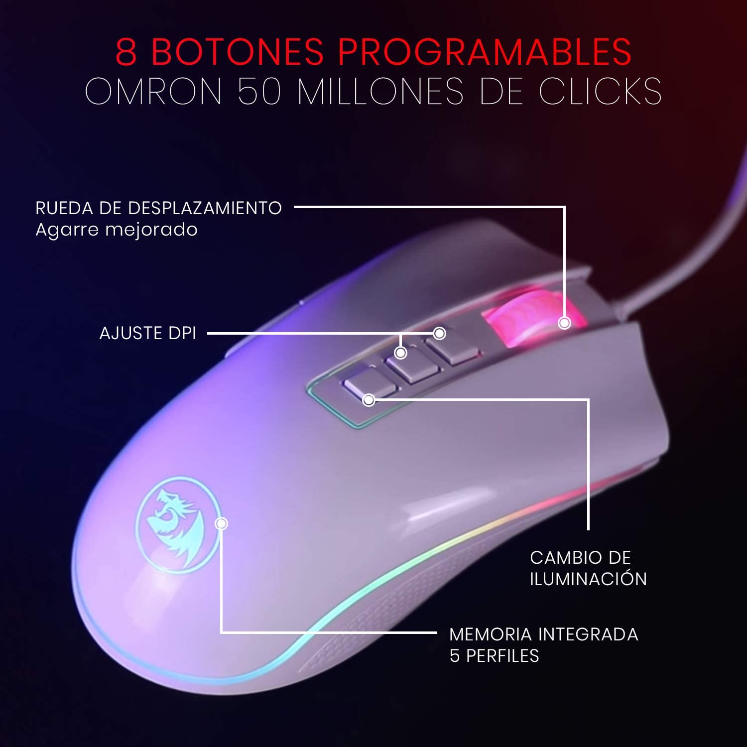 Mouse Redragon Cobra Gamer Blanco M711W Edition Pro