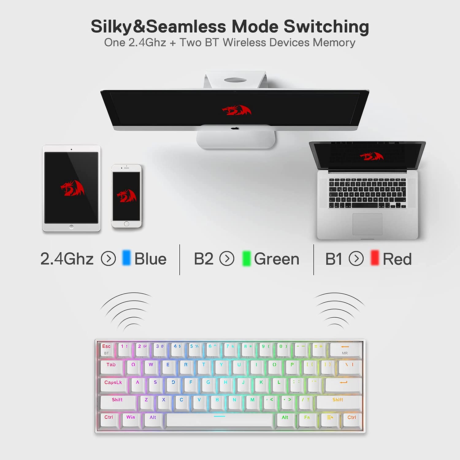 Teclado Gamer Redragon Mecanico Draconic Blanco Bluetooth K530W-Rgb