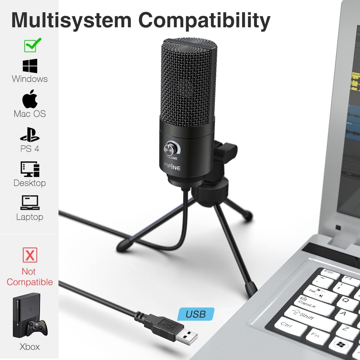 Micrófono Condensador USB Multiplataformas Fifine K669BK Pro