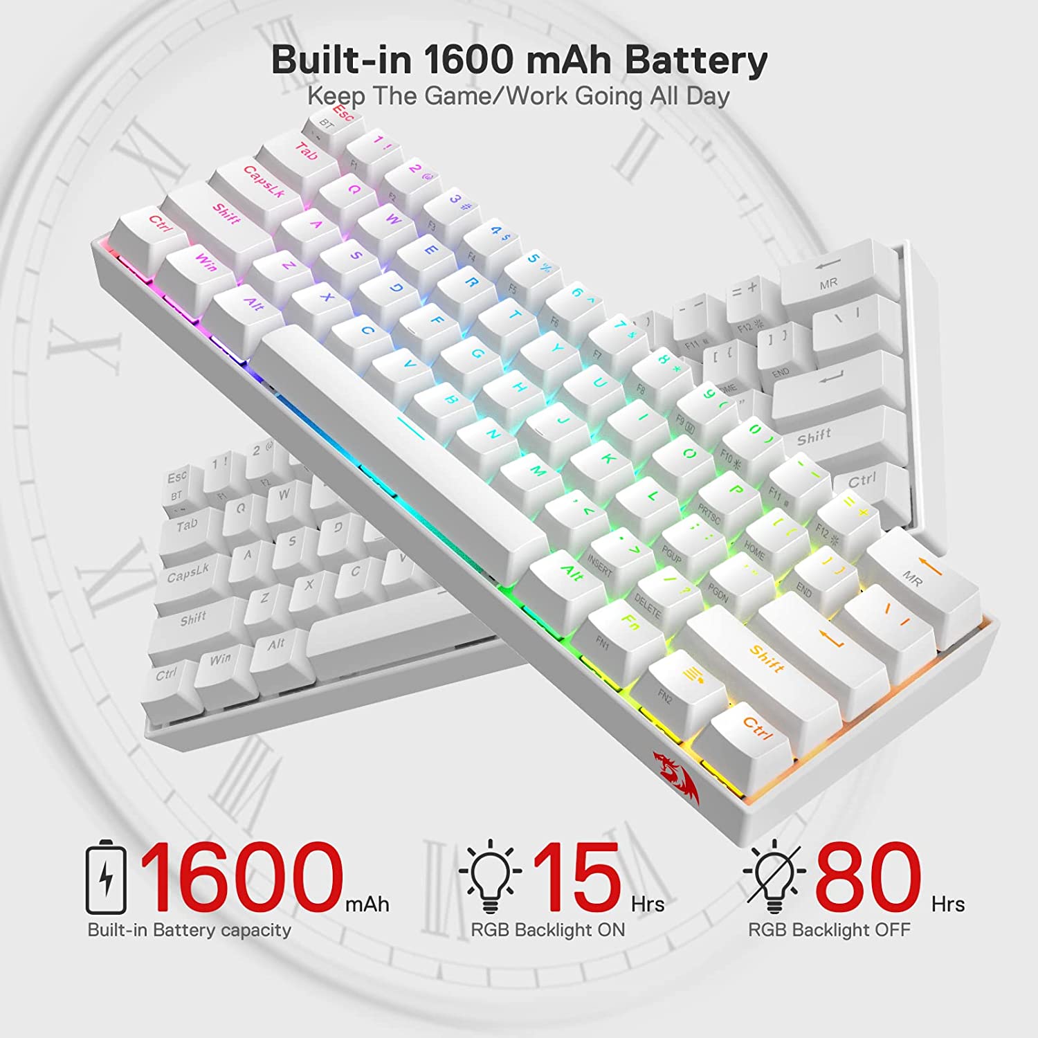 Teclado Gamer Redragon Mecanico Draconic Blanco Bluetooth K530W-Rgb