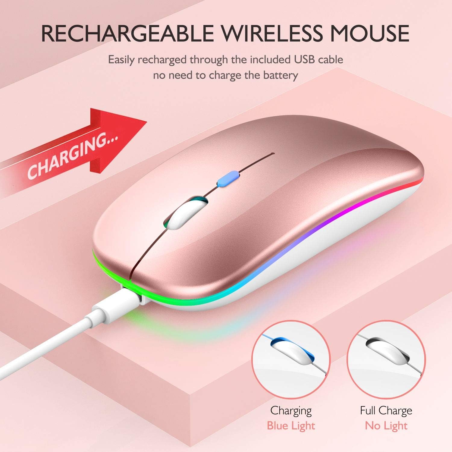 Mouse Dual Inalámbrico Rosado Recargable Bluetooth + USB 2G