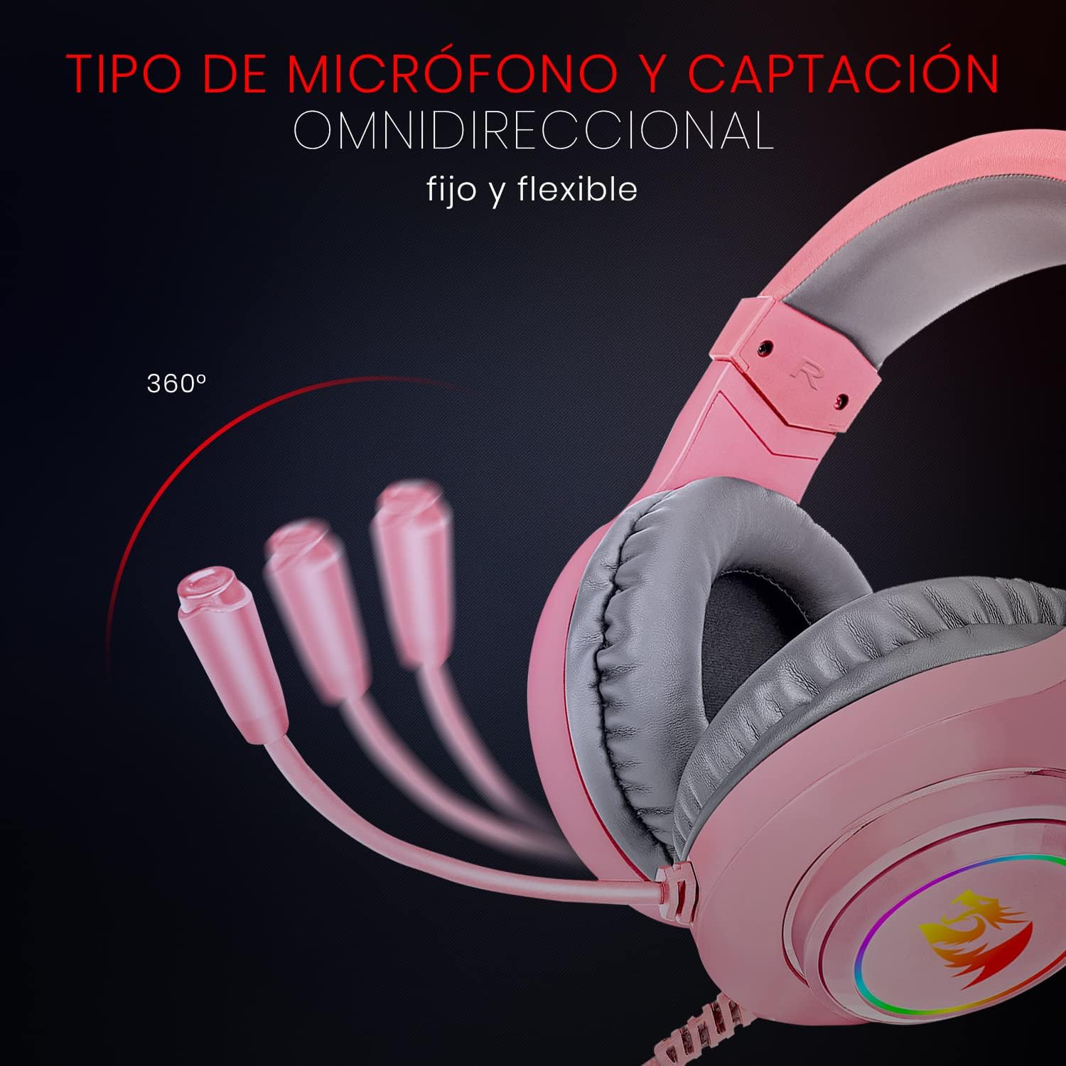 Audífonos Gamer Rosados Multiplataforma Redragon Hylas H260P