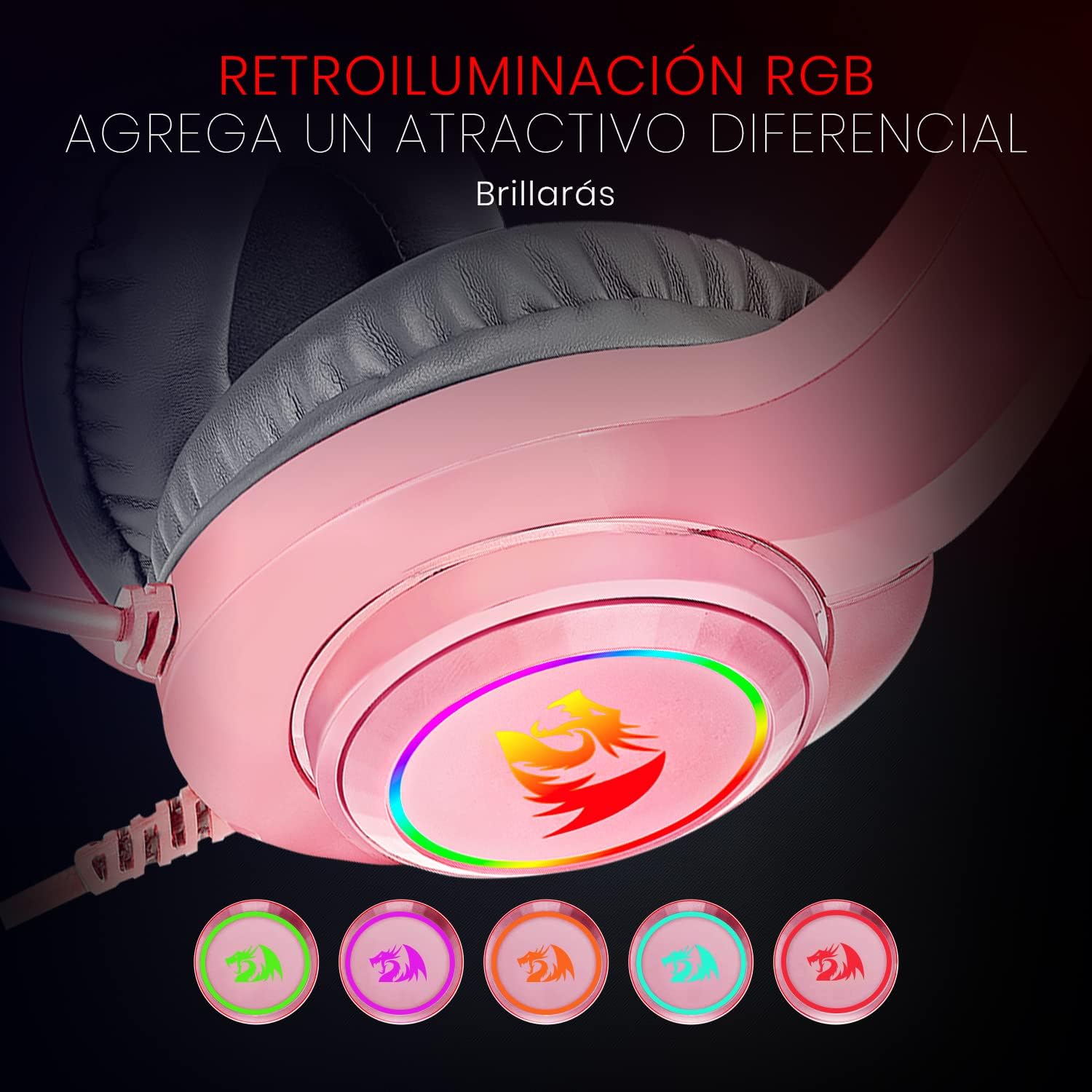 Audífonos Gamer Rosados Multiplataforma Redragon Hylas H260P