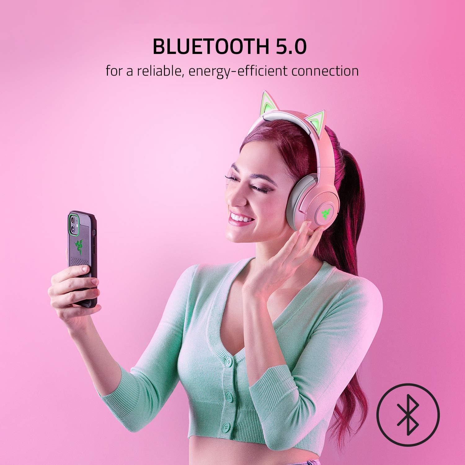 Audifonos Razer Rosado Kraken Bluetooth Kitty Gamer Edition