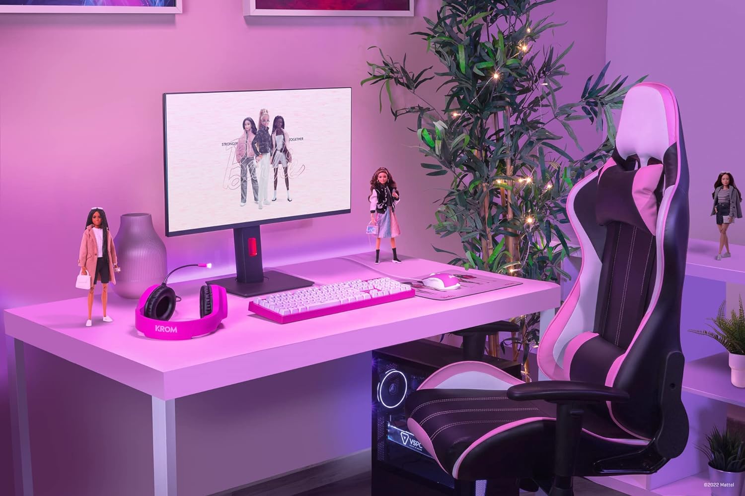 Audífonos Gamer de Barbie Rosados KROM KHALI Multiplataforma