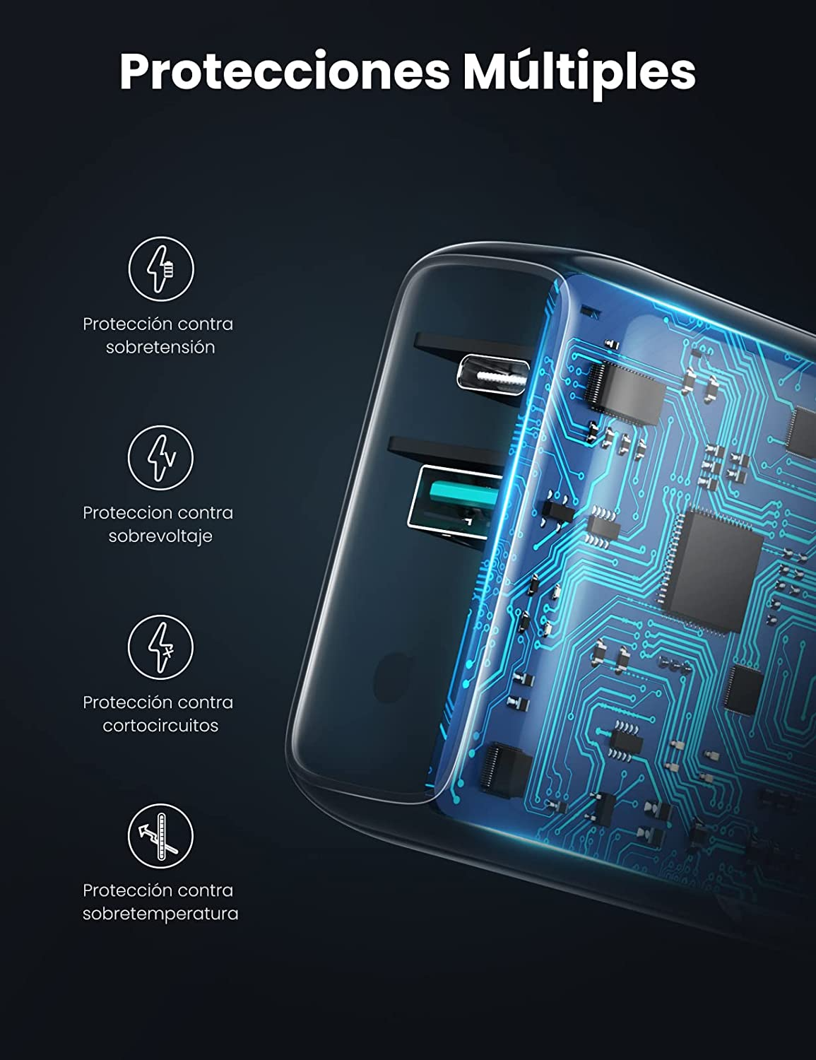 Cargador Pared USB C Ultra Rápido 36W Power Delivery + USB