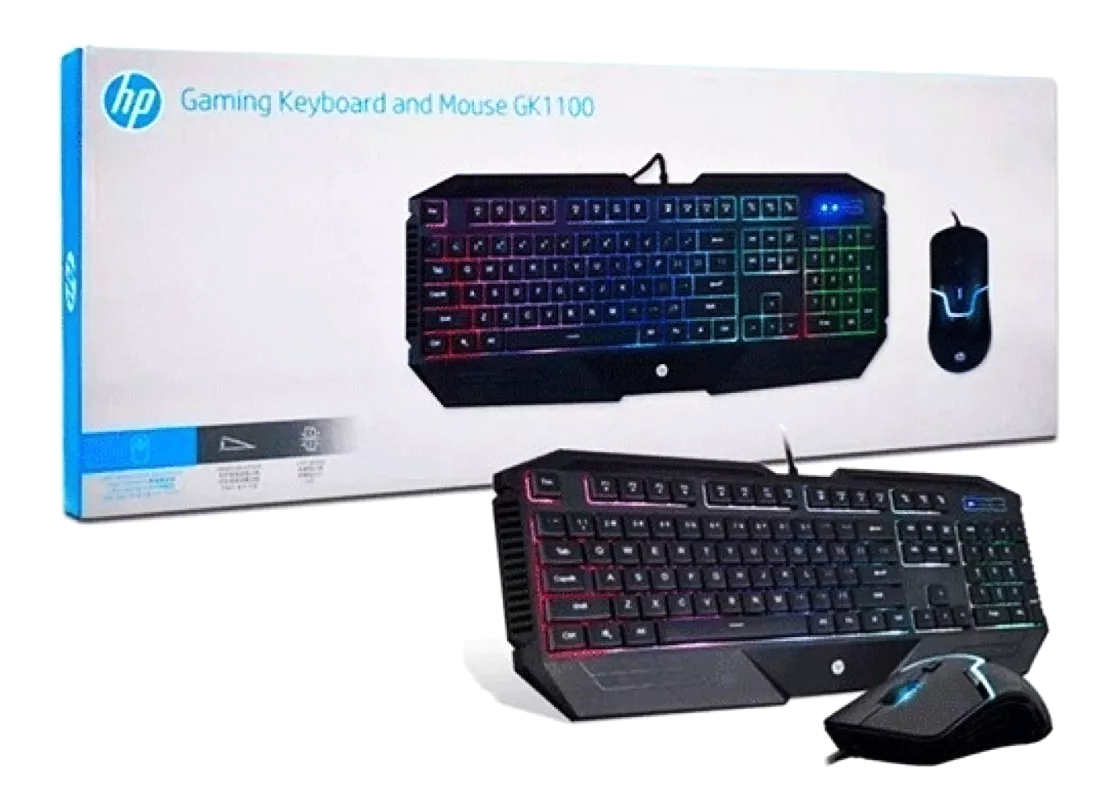 Kit Gamer Mouse & Teclado HP GK1100 Retroiluminado Full RGB