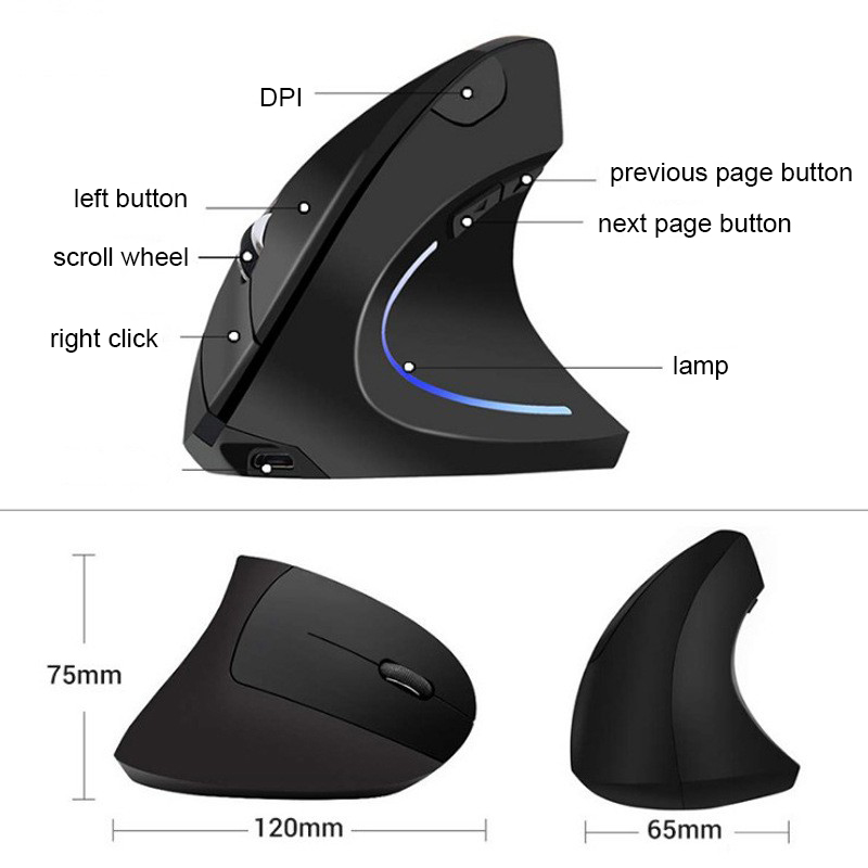 Mouse Vertical Inalámbrico Ergonómico Recargable 2.4 Ghz Pro
