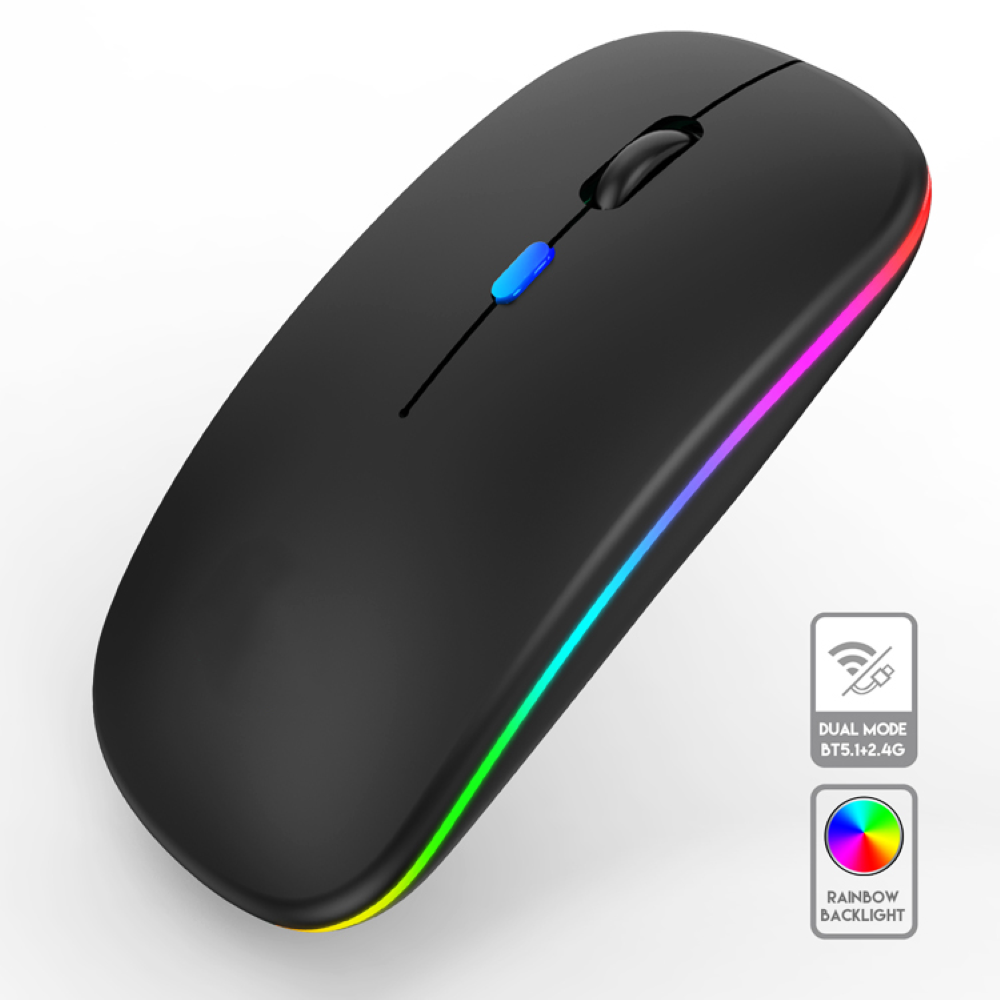 Mouse Inalámbrico Dual Bluetooth + USB 2G Recargable RGB BK