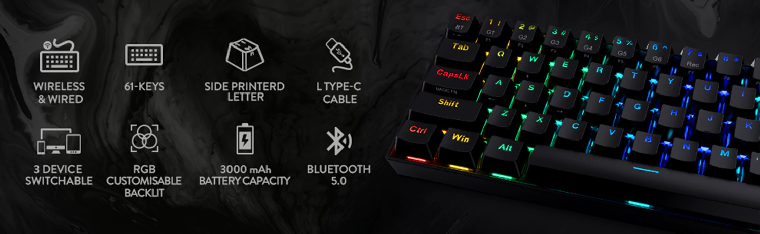 Teclado Gamer Inalámbrico BT Redragon Mecánico Draconic