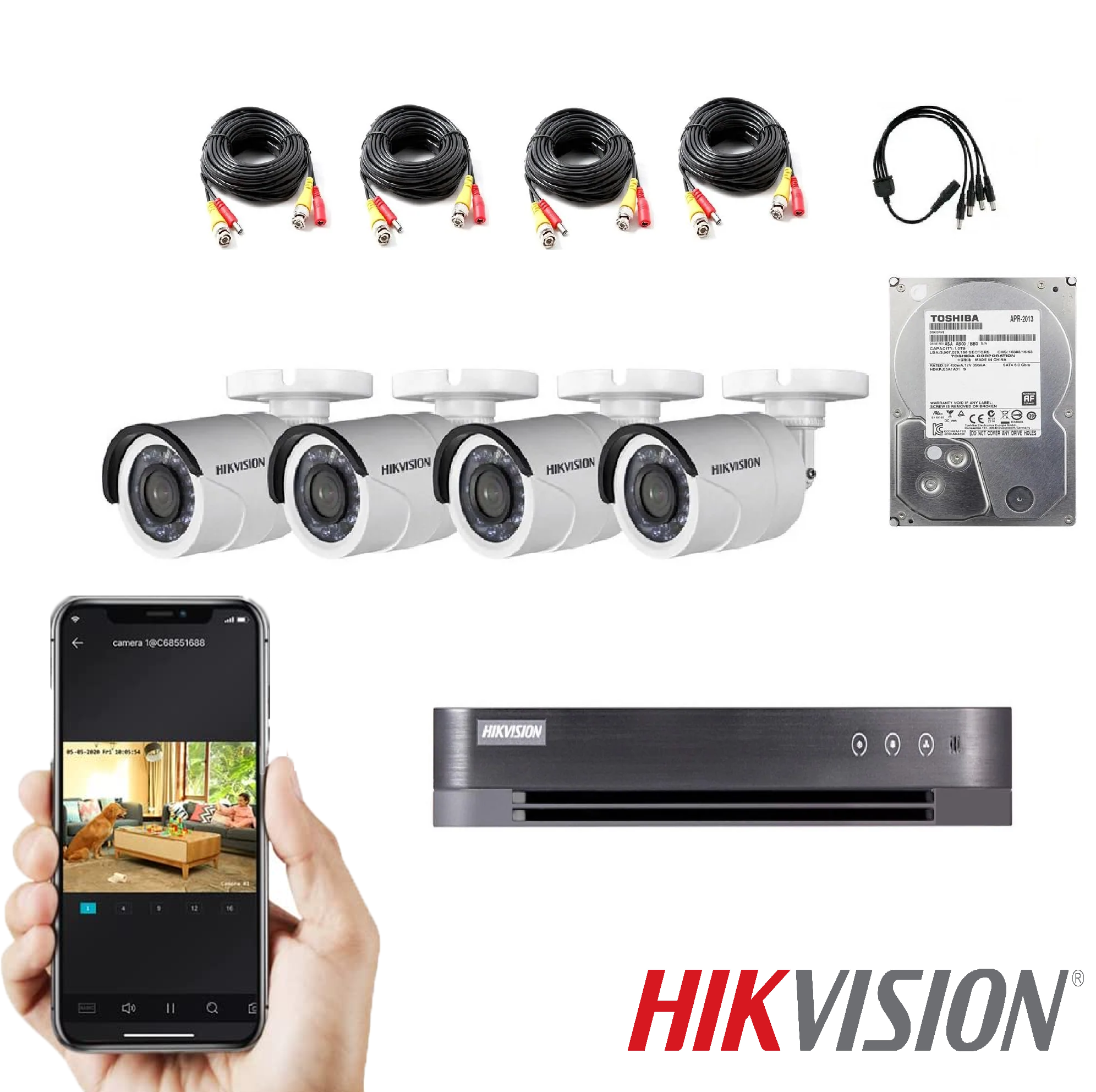 KIT DVR 4 Camaras de Seguridad HD Hikvision 1TB Full Pack