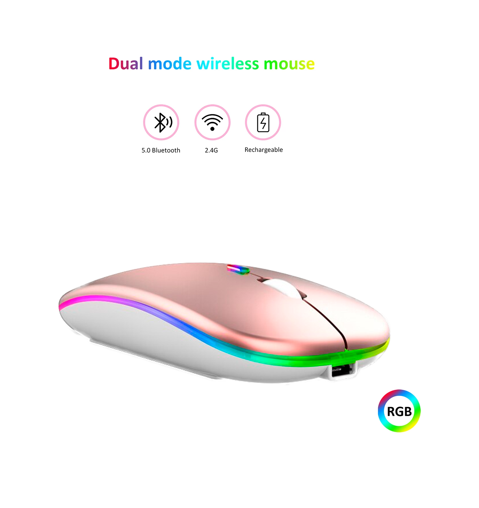 Mouse Dual Inalámbrico Rosado Recargable Bluetooth + USB 2G