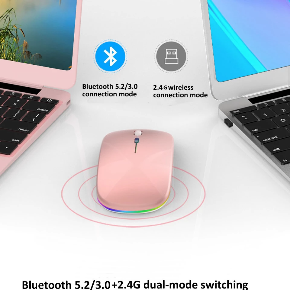 Mouse Dual Inalámbrico Rosado Recargable Bluetooth + USB 2G