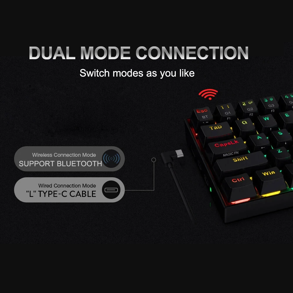 Teclado Gamer Inalámbrico BT Redragon Mecánico Draconic