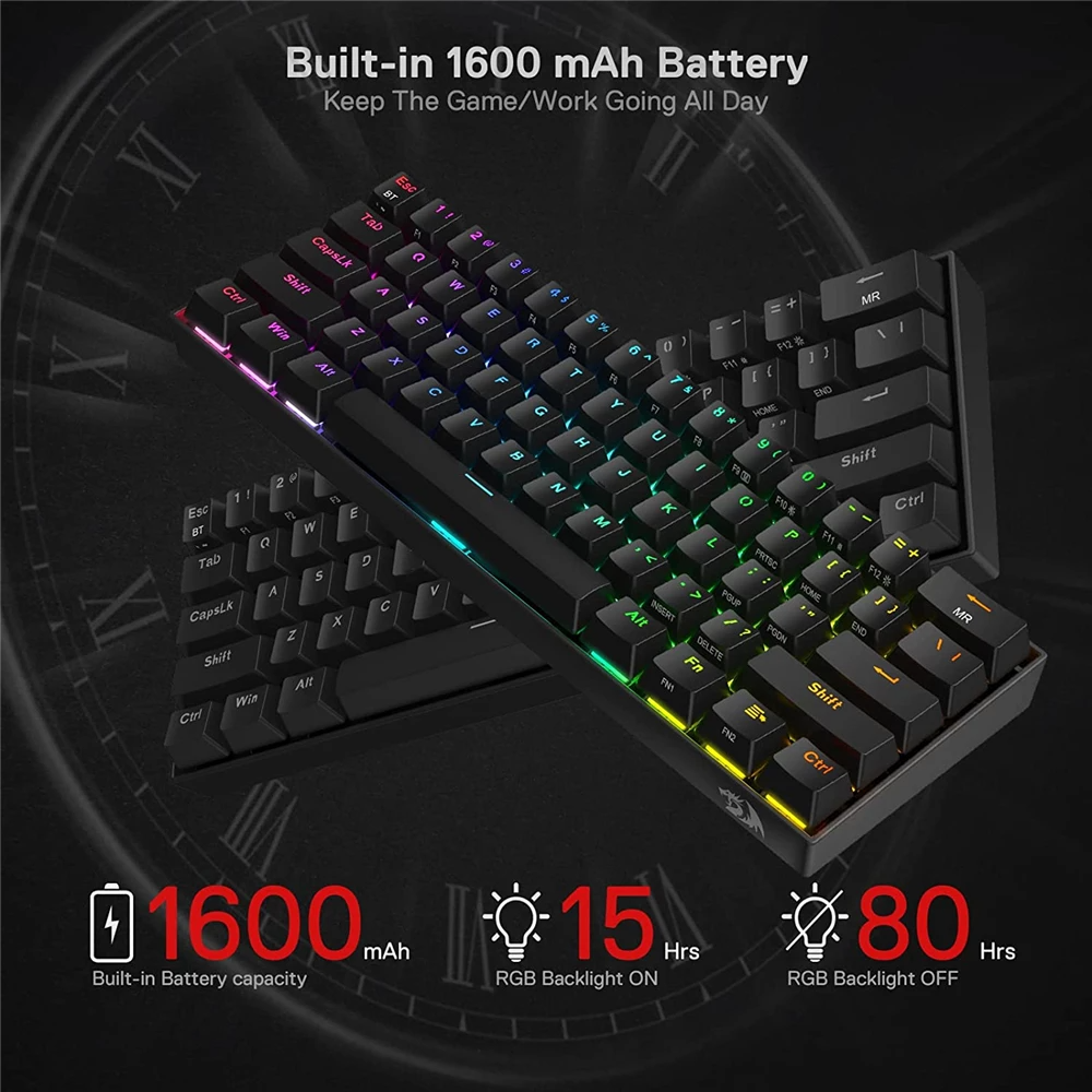 Teclado Gamer Inalámbrico BT Redragon Mecánico Draconic
