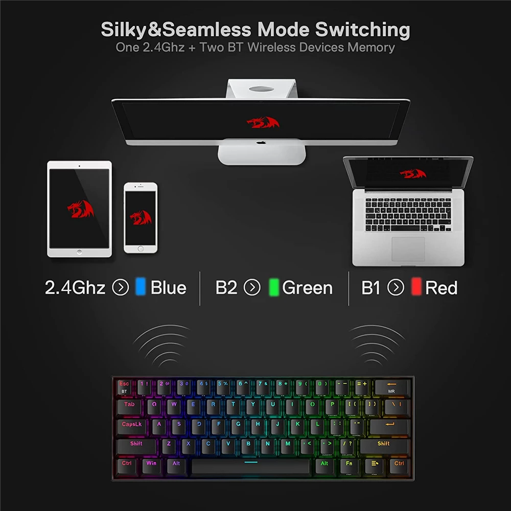 Teclado Gamer Inalámbrico BT Redragon Mecánico Draconic
