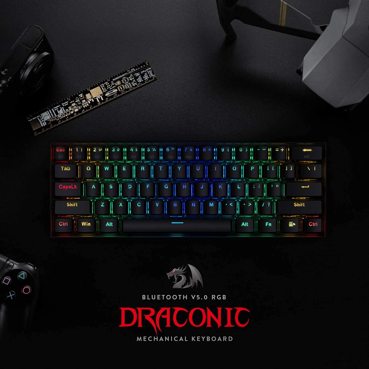 Teclado Gamer Inalámbrico BT Redragon Mecánico Draconic