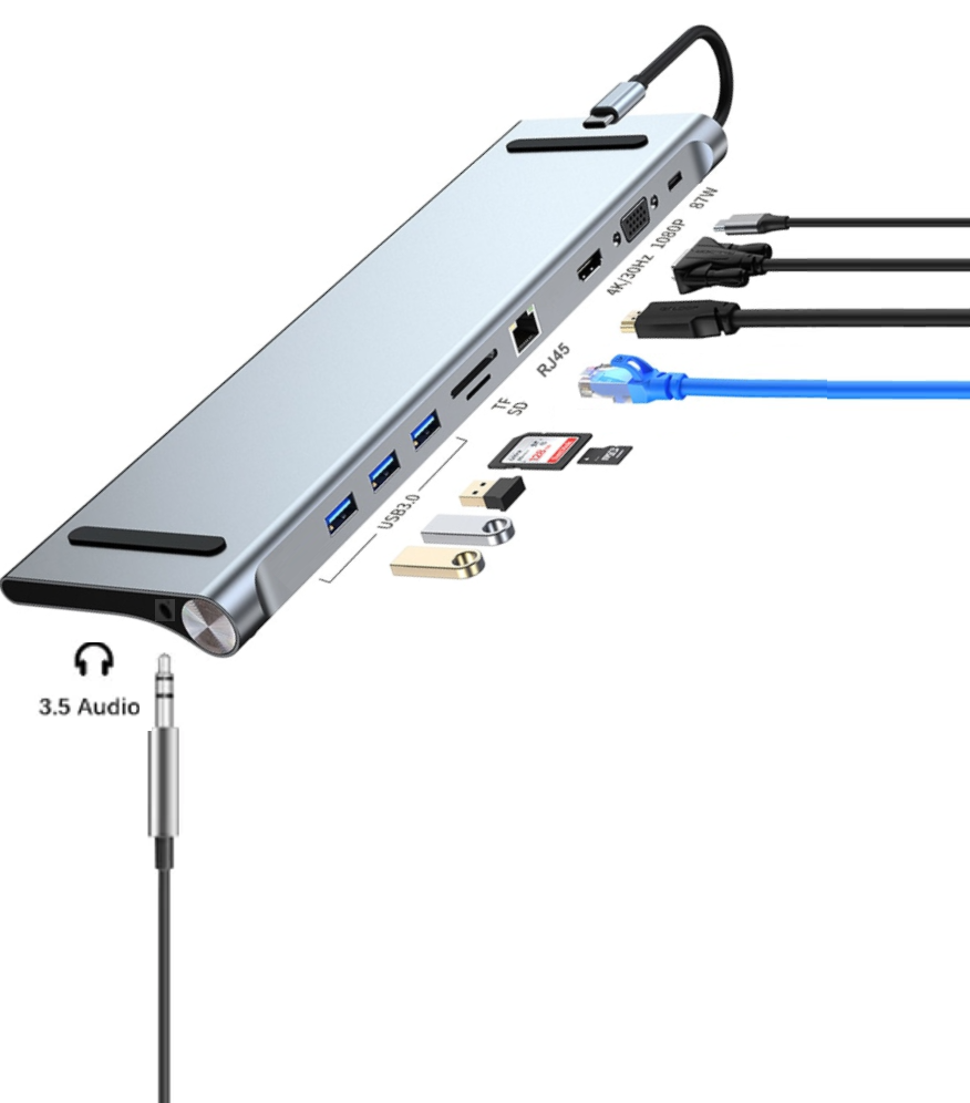 Hub Multipuerto Type-C (10en1) Profesional PD60W 4K Gigabyte