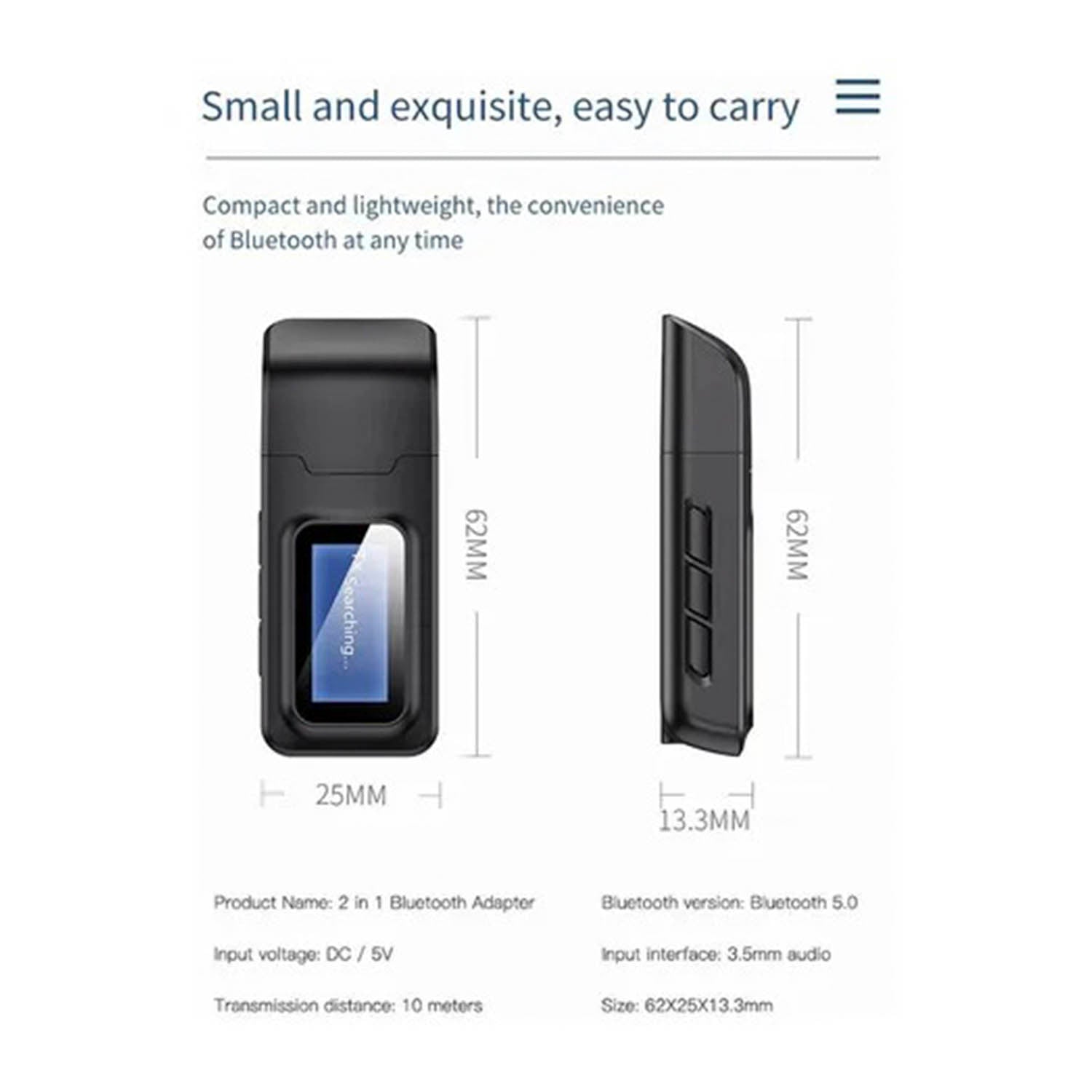 Transmisor y Receptor Bluetooth de Audio y Datos RX - TX BT 5.0 Pantalla LCD