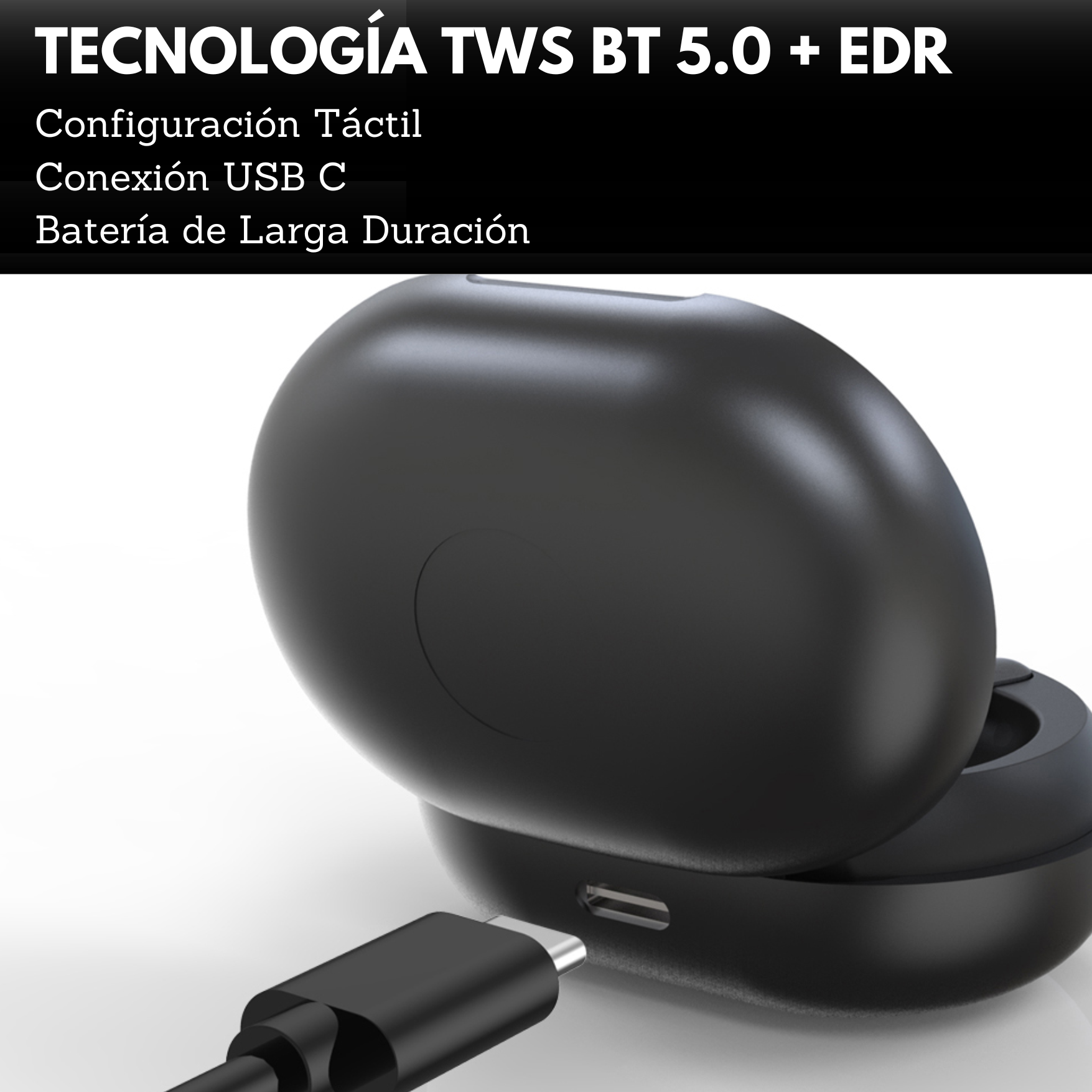 Audifonos Earbuds Inalambricos TWS Touch USB C Black Edition