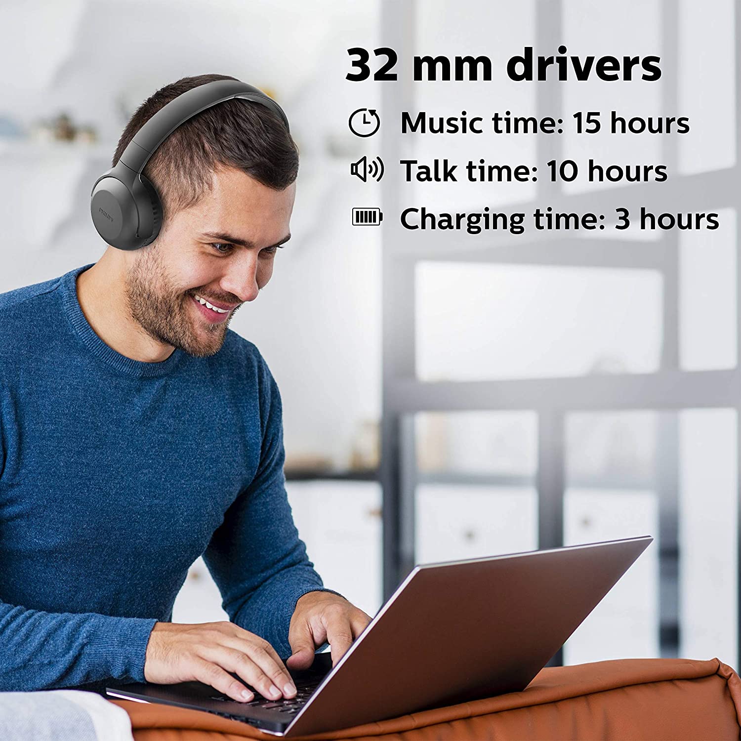 Audífonos Bluetooth Philips Plegable 15h Autonomía TAUH202BK