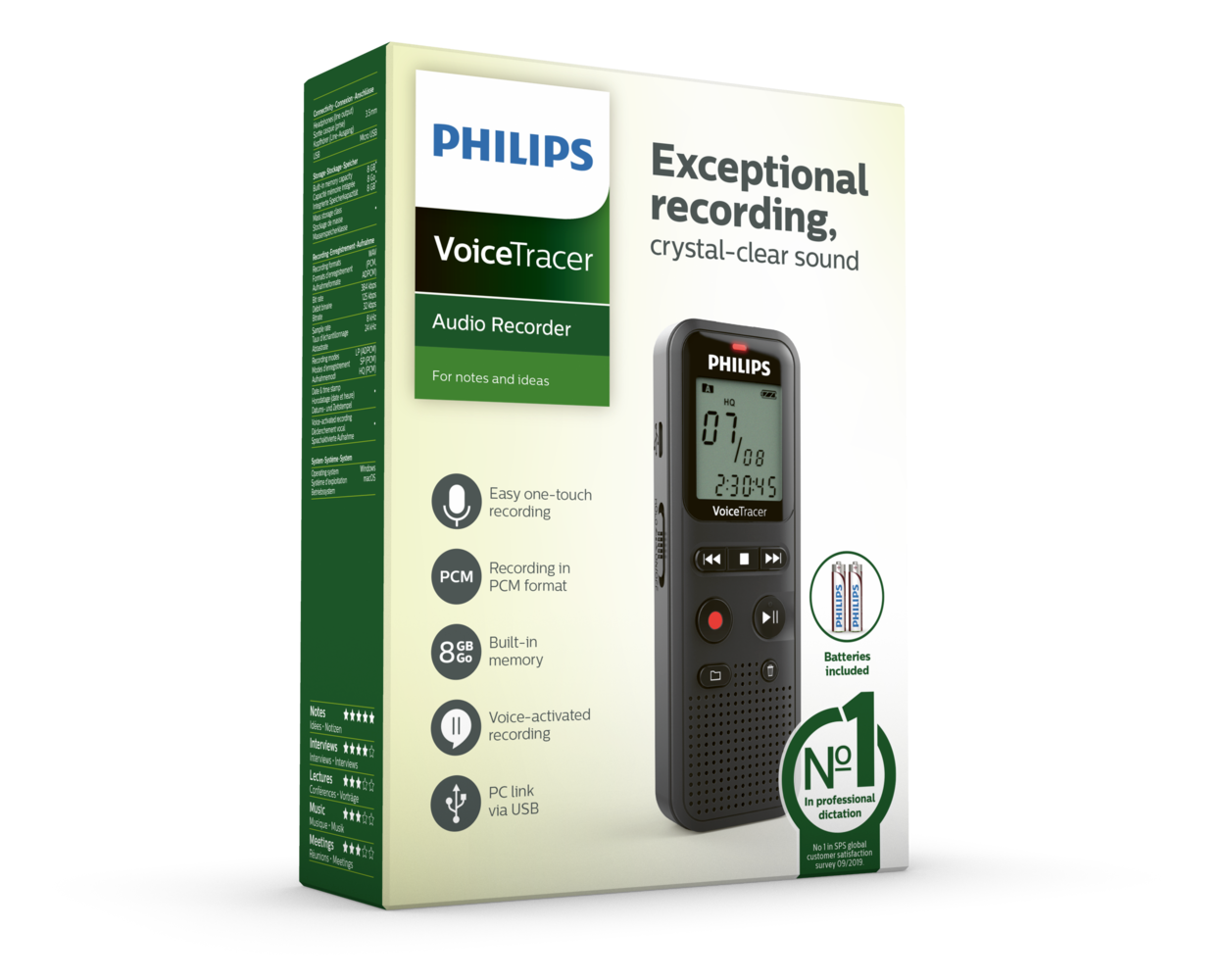 Grabadora de Voz Philips DVT1160 Audio Profesional HIFI 8 GB