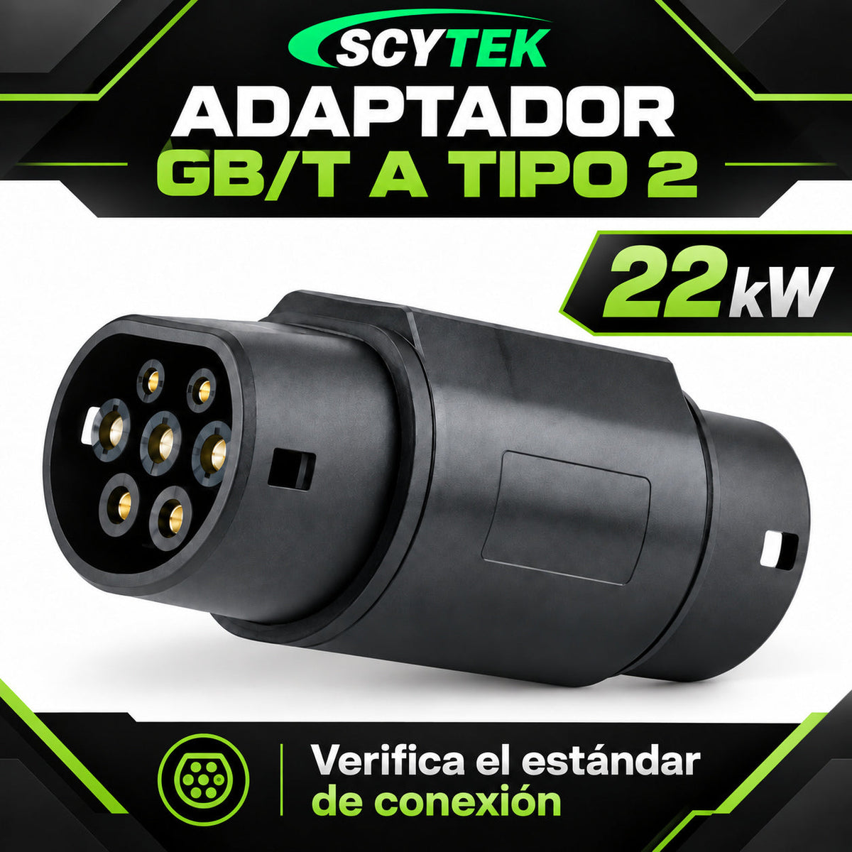 Adaptador Cargador Auto Eléctrico GB/T a Tipo 2 22kW