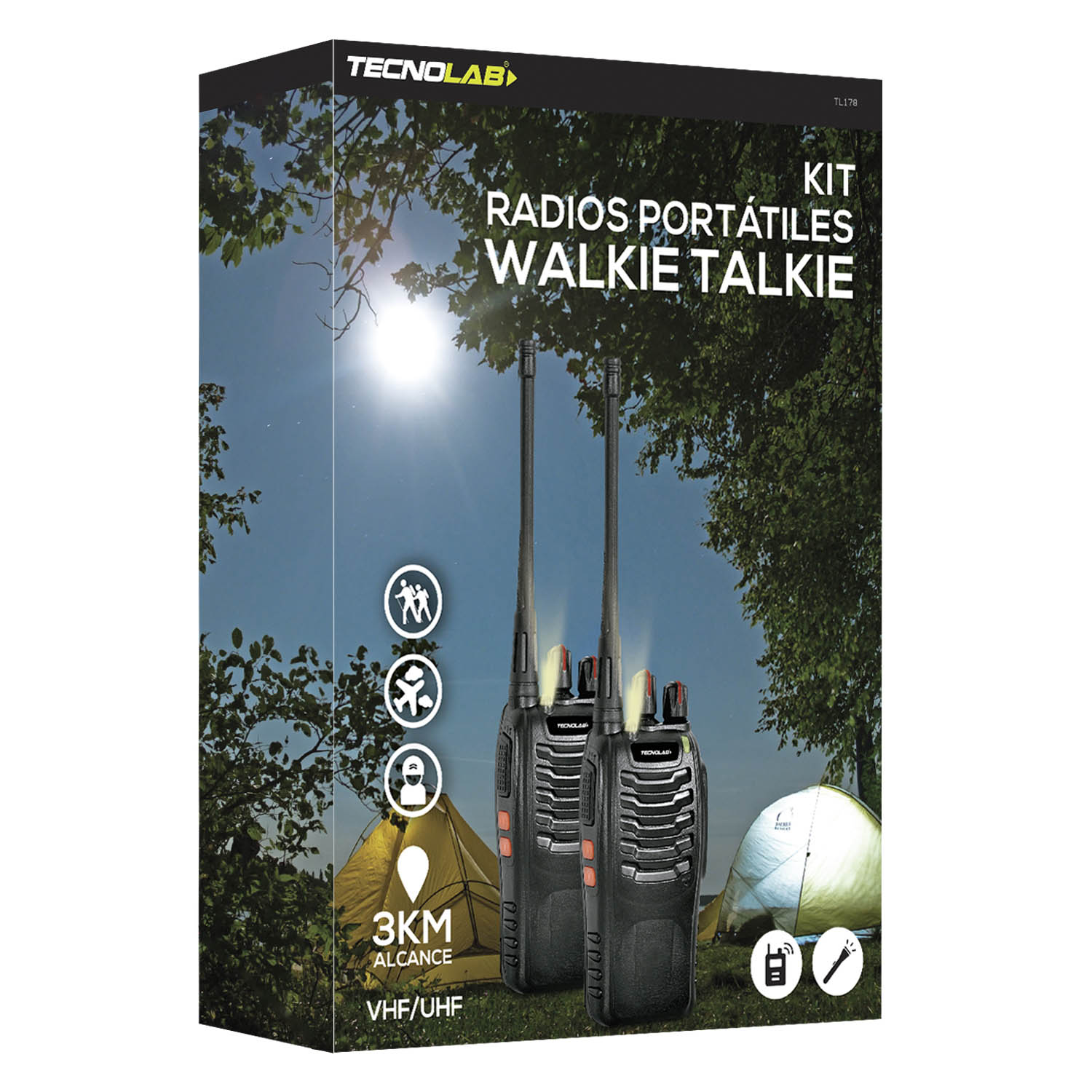 Kit De Radios Walkie Talkie VHF/UHF Recargable Tecnolab 16ch