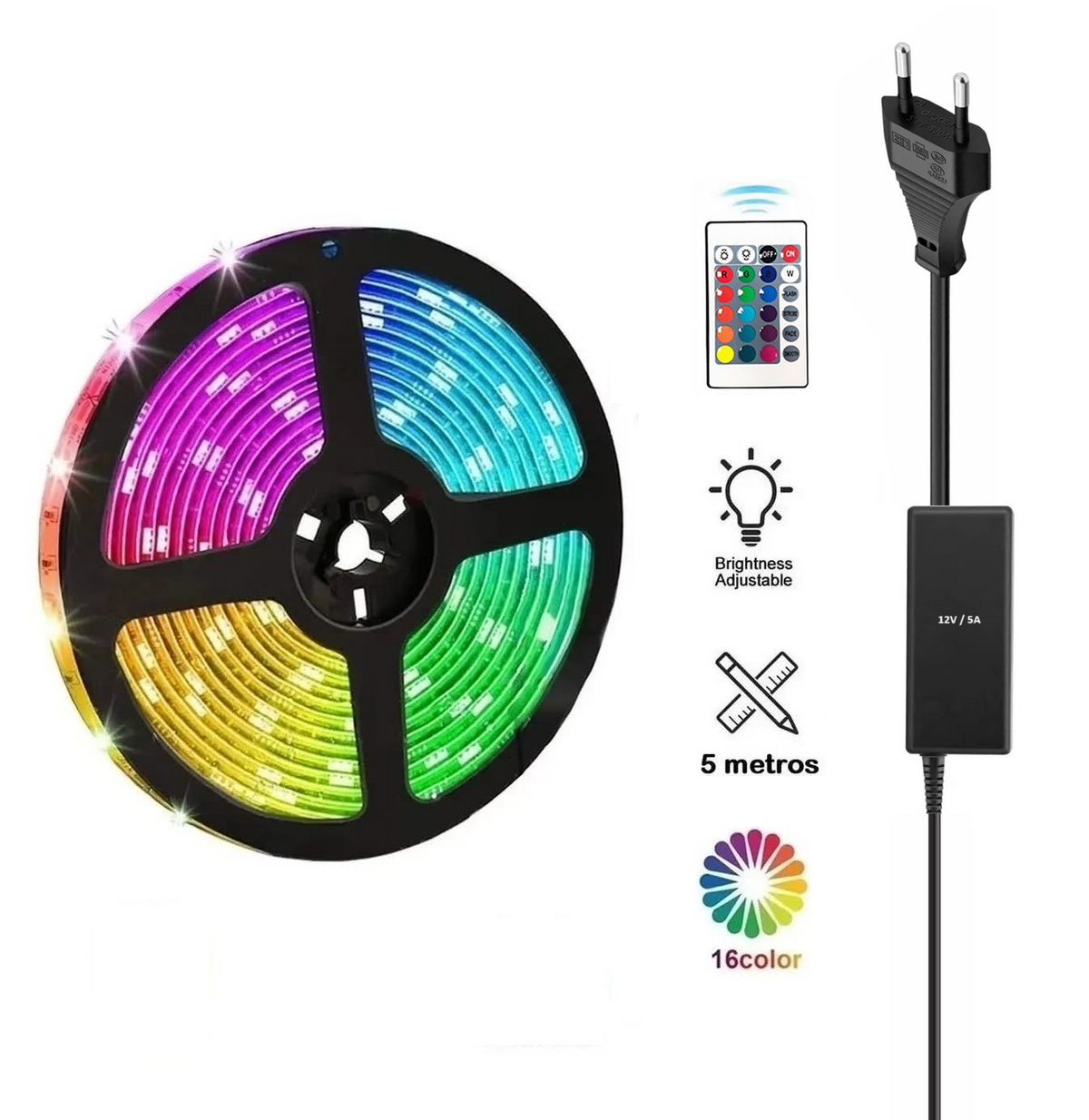 Kit Tira de Luces LED FULL RGB High Power 5 Metro + Control