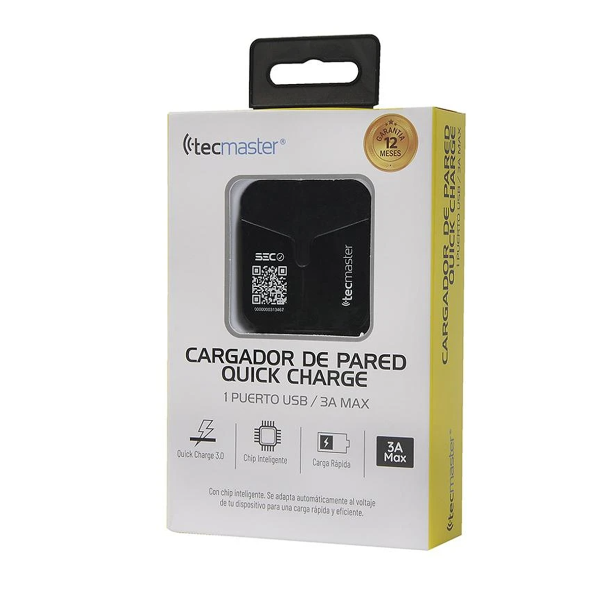Cargador De Pared Tecmaster Sec Carga Rapida 3A 1 Puerto Tm-200514-Bk