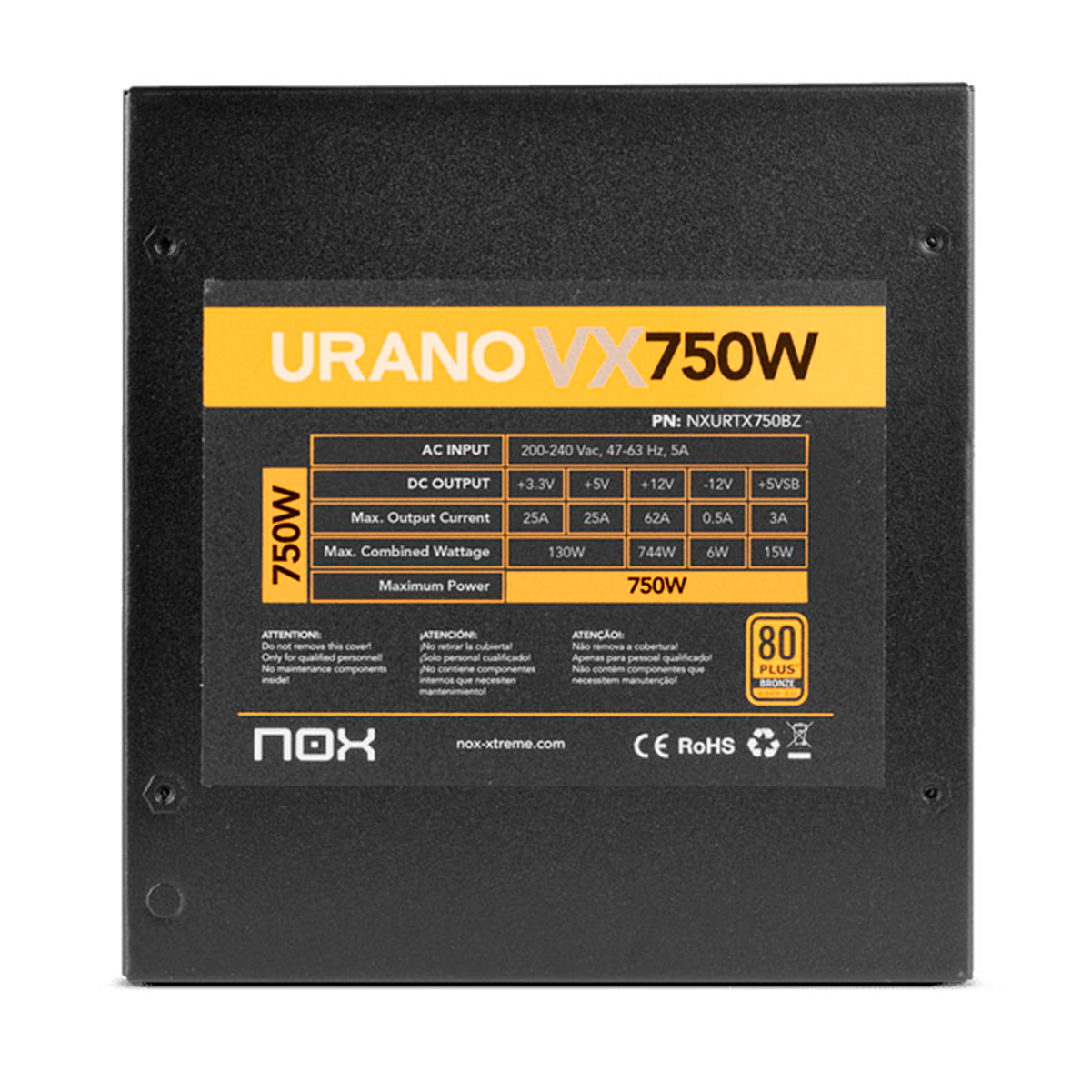 Fuente De Poder Gamer Urano 750W 80 Plus Atx