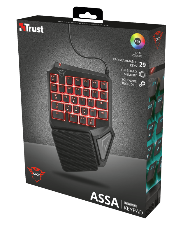 Teclado de Una Mano Anti-Ghosting Full Rgb Trust Gxt 888 Assa