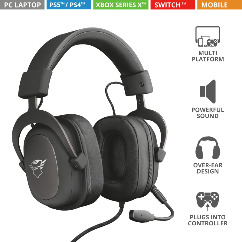 Audifonos Gamer Trust Zamak Gxt 414 Multiplataformas 53mm