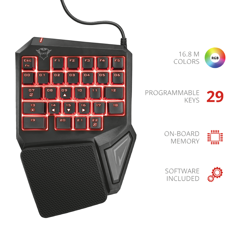 Teclado de Una Mano Anti-Ghosting Full Rgb Trust Gxt 888 Assa