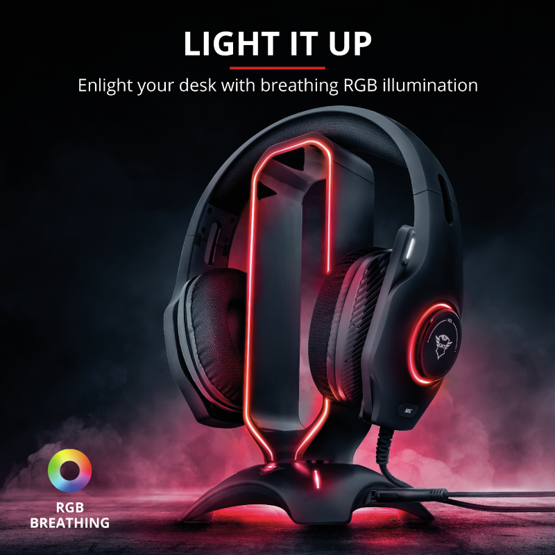 Soporte Stand Gamer RGB para Audífonos Trust Gxt 265 + HUB