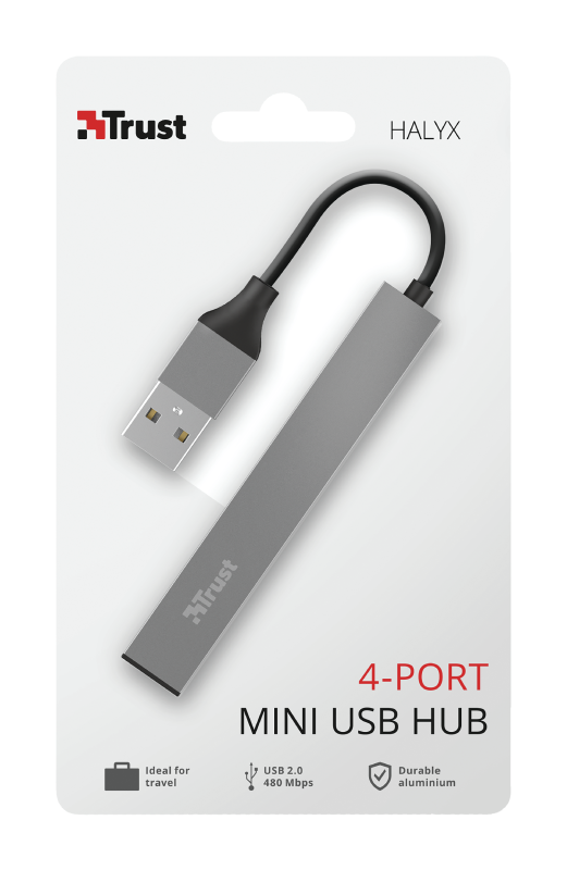 Hub Usb Trust Halyx 4 Puertos Usb 2.0 Flat Aluminium High Speed