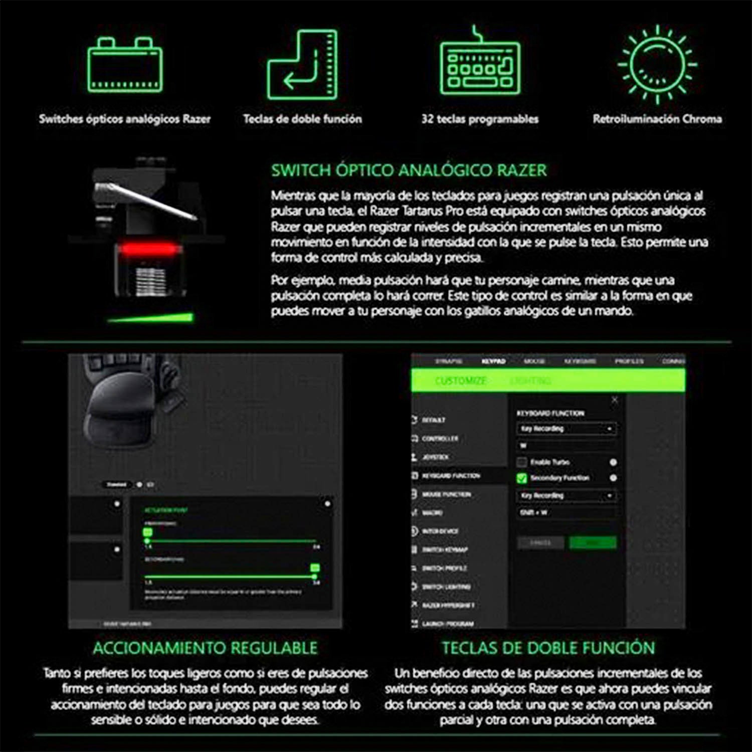 Teclado Razer de una mano Tartarus Pro V2 Analogo RGB