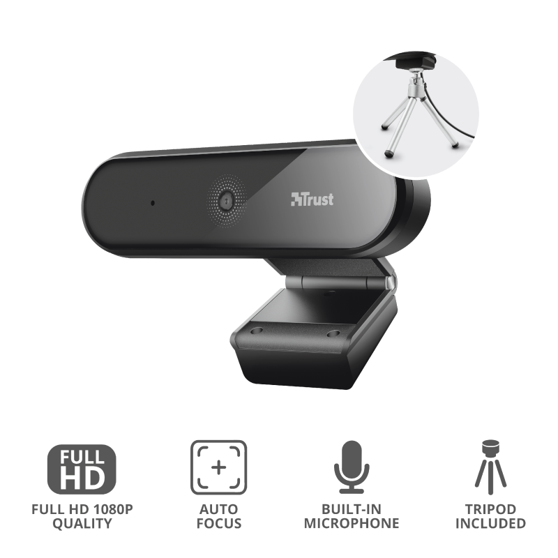 Webcam Profesional Full HD Trust Tyro con Mic y Auto Focus