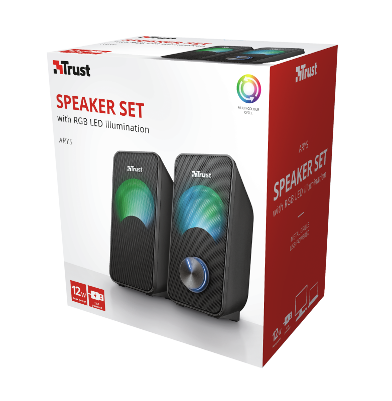 Parlantes USB con Luces RGB de 12W de Escritorio Trust Arys
