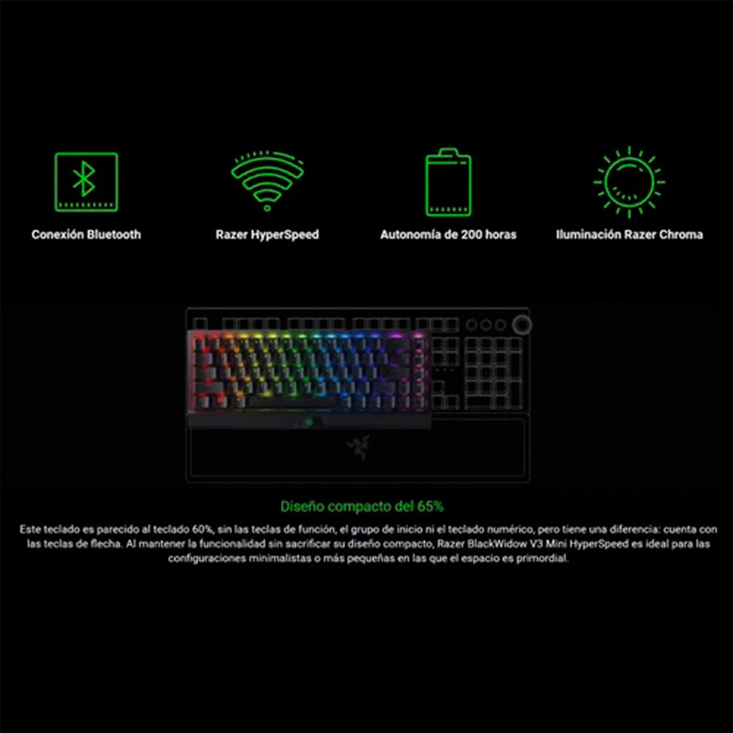 Teclado Gamer Razer Blackwidow V3 Mini Hyperspeed RGB Yellow Español