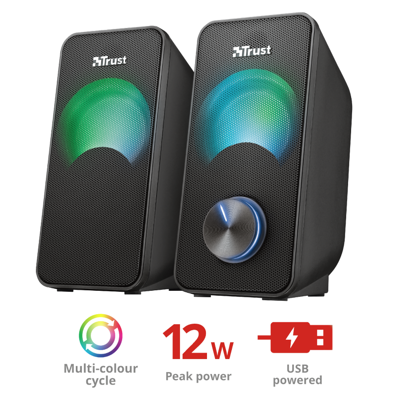 Parlantes USB con Luces RGB de 12W de Escritorio Trust Arys