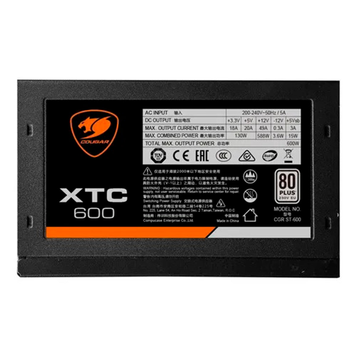 Fuente de Poder Gamer ATX Cougar XTC 600W Plus 80 High Power