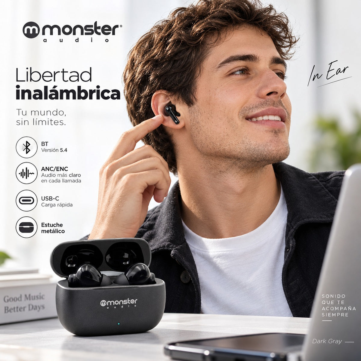 Audífonos In Ear Monster Audio Bluetooth TWS Black ANC + ENC