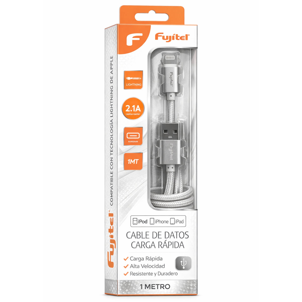Cable De Datos Fujitel Lightning Acordonado 1m para CarPlay
